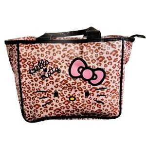 Hello Kitty Pink Leopard Print Faux Leather Handbag Tote Purse NWT